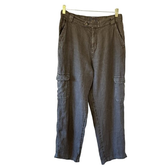 RACHEL Rachel Roy Black Linen Cargo Pants Cropped Elastic Waist Back  Size Large - Picture 3 of 9